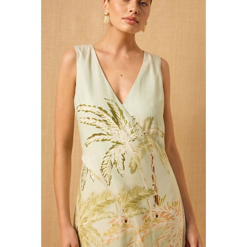 MON RENN ISLE DRESS IN ISLE OF PALMS PRINT in Green size S NWT $246 - Picture 3 of 9